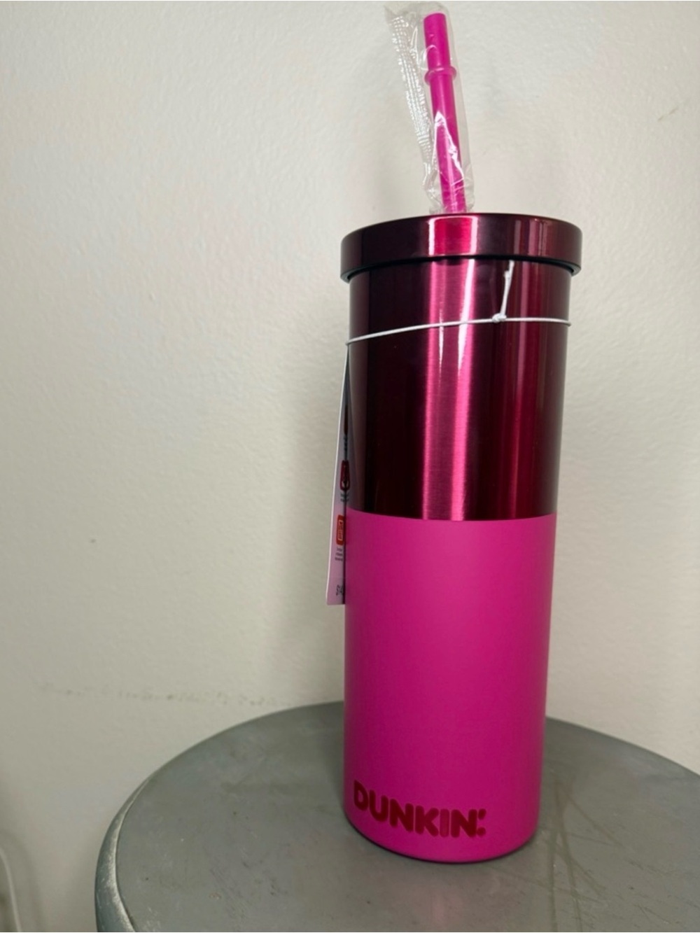 Dunkin® Pink Stainless Steel Travel Tumbler with Straw - Picture 3 of 7